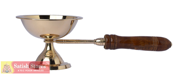 BRASS DHOOP AARTI WOODEN HANDLE